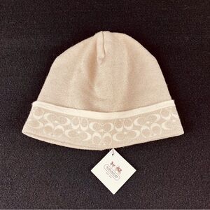 NWT Coach Miniature Signature C Beanie Hat Metallic Gold with Ivory/Cream F80700